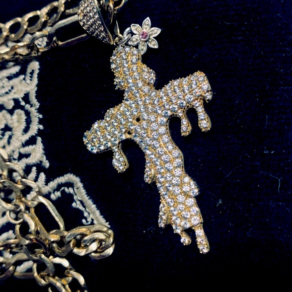 10K Gold Diamond Cross Melting Cross Mens Charm Diamonds